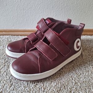 Camper Runner Four Kids Unisex Burgundy Leather Mid Top Sneaker Size 1 (32)
